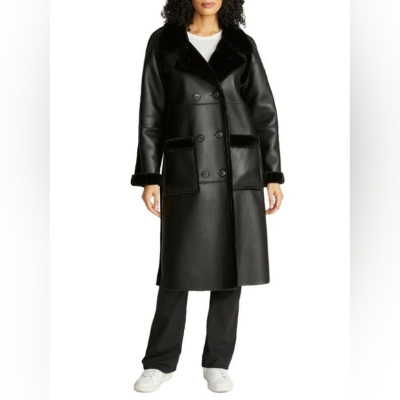 REBECCA MINKOF Faux Shearling Leather Overcoat